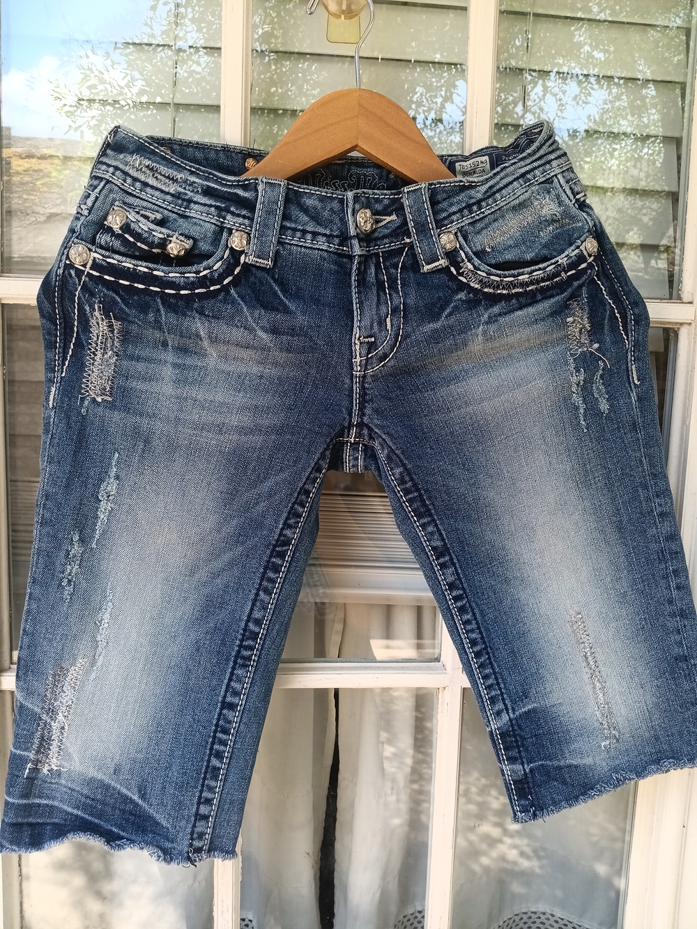Miss Me Distressed Medium Blue Denim Bermuda Shorts